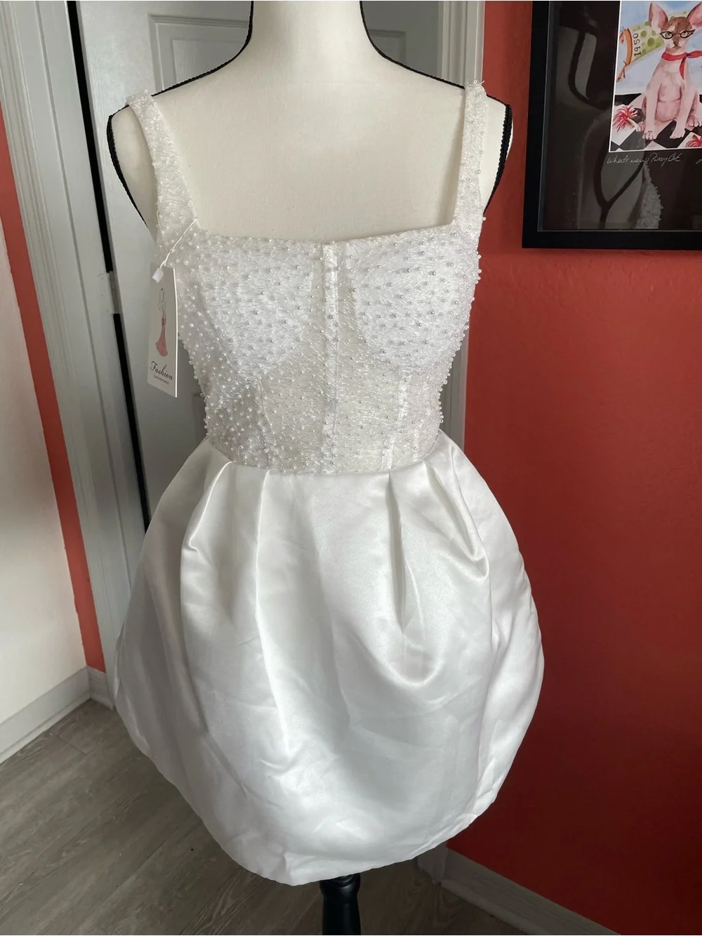 White Beaded Bodice Satin Bubble Dress